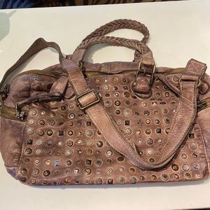 Josual  town Studded Distressed Leather L. G. Satchel